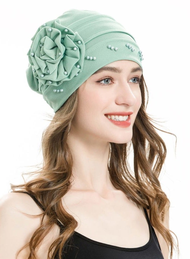 ZLYC Women Turban Beanie Hat with Flower Chemo Headwear Elastic Head Wrap Cap (Flower Mint Green) - Image 5
