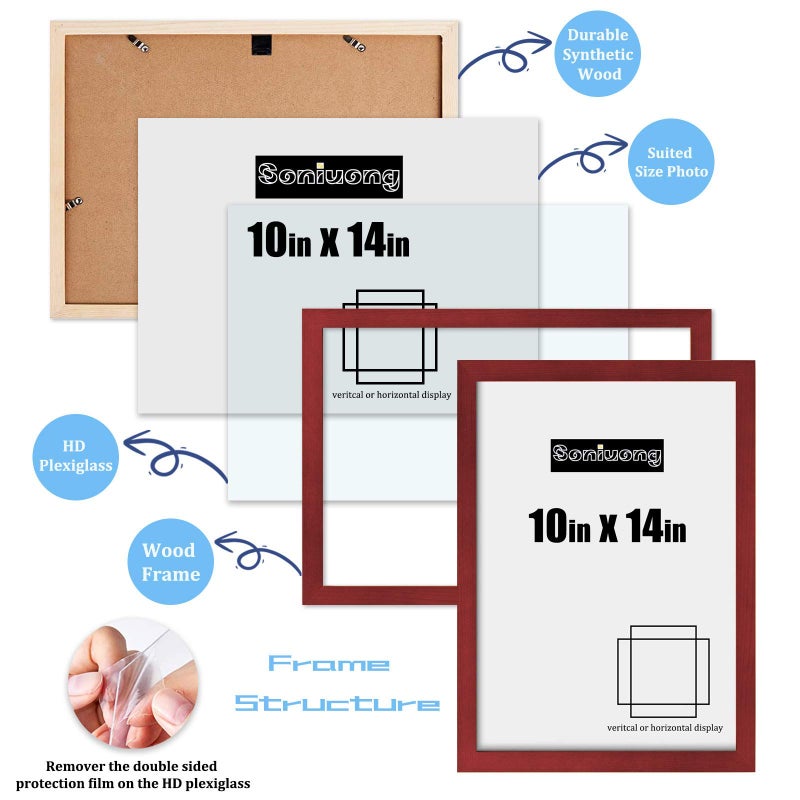 Soniuong 10x14 inch Wood Picture Frames for Wall Hanging Diamond Painting Frames Rectangle Baby Scan Picture Frame for Family Walls Decoration Anniversary Wedding Christmas Halloween Shower Certificate (Red) - Image 3