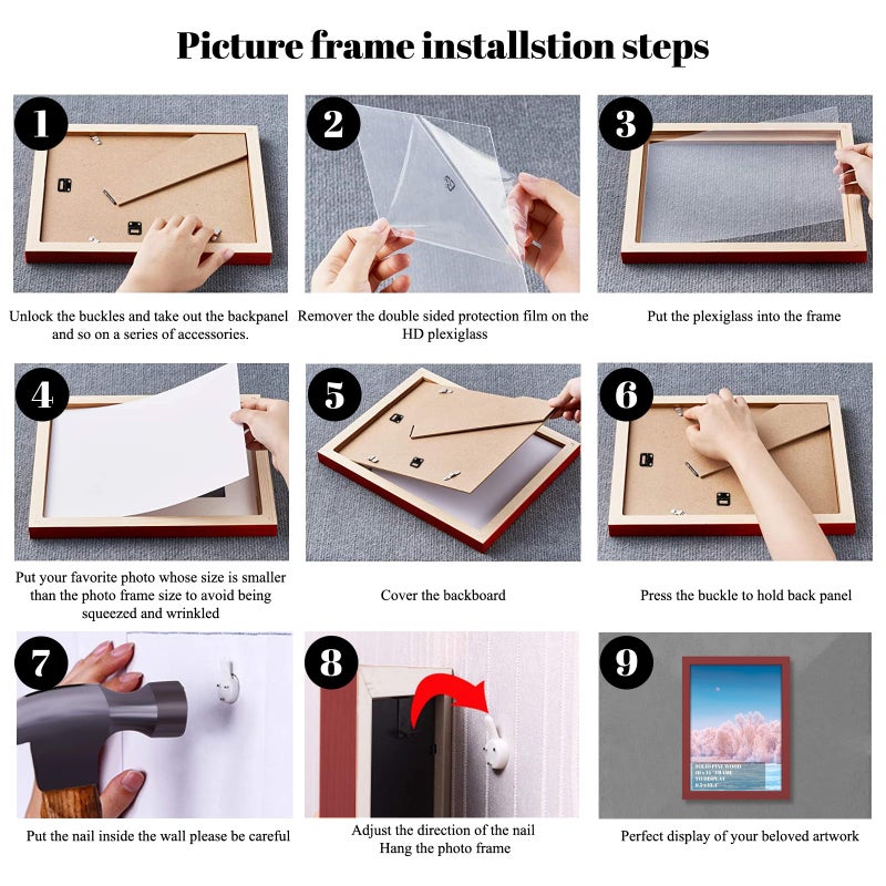 Soniuong 10x14 inch Wood Picture Frames for Wall Hanging Diamond Painting Frames Rectangle Baby Scan Picture Frame for Family Walls Decoration Anniversary Wedding Christmas Halloween Shower Certificate (Red) - Image 4