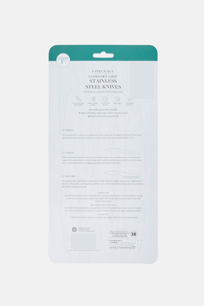 Core Kitchen 6 Pieces Comfort Grip Stainless Steel Knives, Multicolor - Image 2