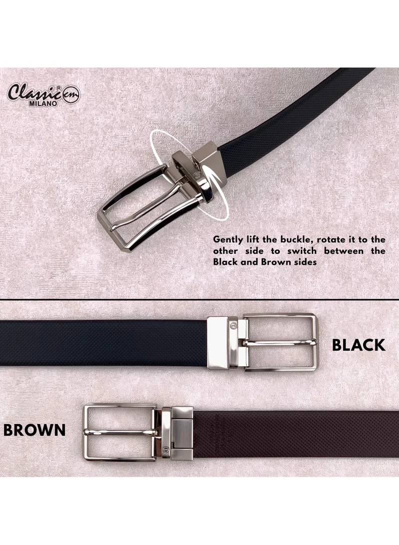 Classic Milano Black Brown (GRABIN) Classic Milano Spanish Genuine Leather Reversible Belt for Men, Premium Formal Leather Belt with Reversible Pin Buckle, Elegant Men's Belt for Business Wear, Office, Wedding and Special Occasions | 2 in 1 Belt (Pack of 1) for Men | Best Price UAE