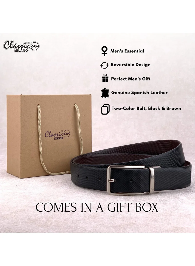 Classic Milano Black Brown (GRABIN) Classic Milano Spanish Genuine Leather Reversible Belt for Men, Premium Formal Leather Belt with Reversible Pin Buckle, Elegant Men's Belt for Business Wear, Office, Wedding and Special Occasions | 2 in 1 Belt (Pack of 1) for Men | Best Price UAE