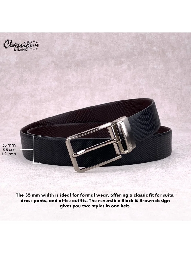 Classic Milano Black Brown (GRABIN) Classic Milano Spanish Genuine Leather Reversible Belt for Men, Premium Formal Leather Belt with Reversible Pin Buckle, Elegant Men's Belt for Business Wear, Office, Wedding and Special Occasions | 2 in 1 Belt (Pack of 1) for Men | Best Price UAE