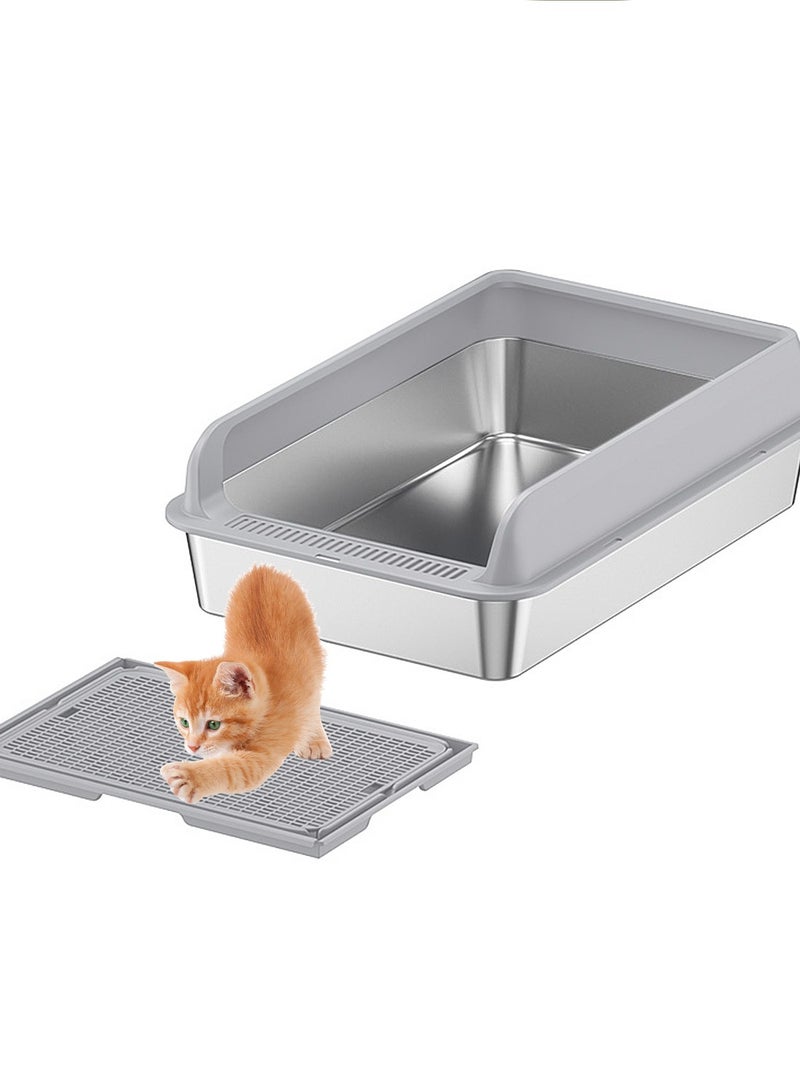 Kidle Large Stainless Steel Cat Litter Box Easy Cleaning Kitty Litter Box Cat Litter Tray for Big and Multiple Cats - Image 1