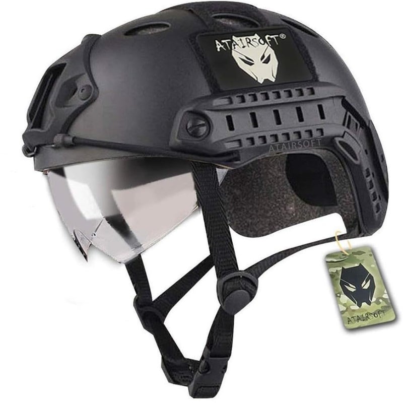 ATAIRSOFT PJ Type Tactical Multifunctional Fast Helmet with Visor Goggles Version Black - Image 1