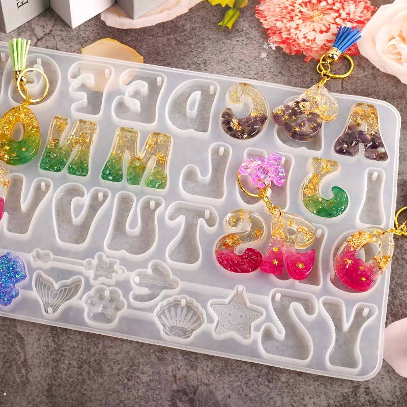 Actvty Alphabet Resin Mold, Reversed Alphabet Silicone Molds with Holes for Epoxy, Letter Molds for Resin DIY Keychain Jewelry Pendant - Image 2
