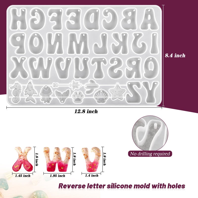 Actvty Alphabet Resin Mold, Reversed Alphabet Silicone Molds with Holes for Epoxy, Letter Molds for Resin DIY Keychain Jewelry Pendant - Image 3