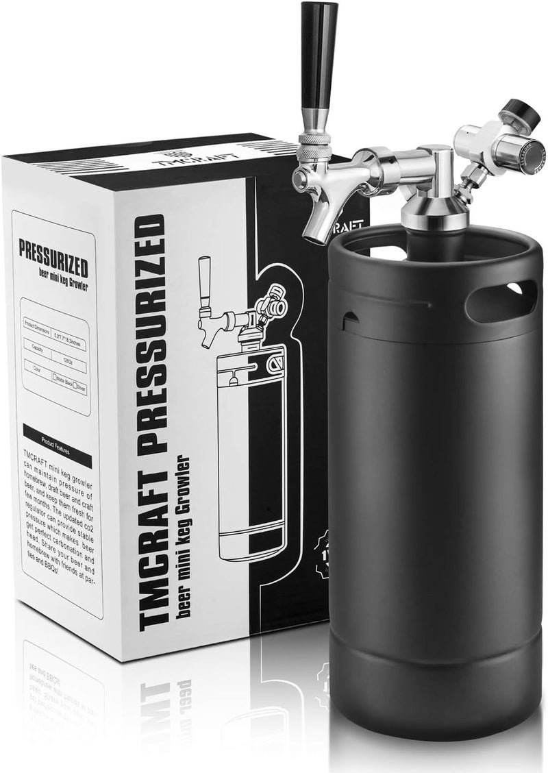 TMCRAFT 128oz Growler Tap System, Pressurized Stainless Steel Mini Keg with Cooler Jacket, Portable Home Dispenser System to Keep Fresh and Carbonation for Draft, Homebrew and Craft Beer (Matte Black) - Image 1