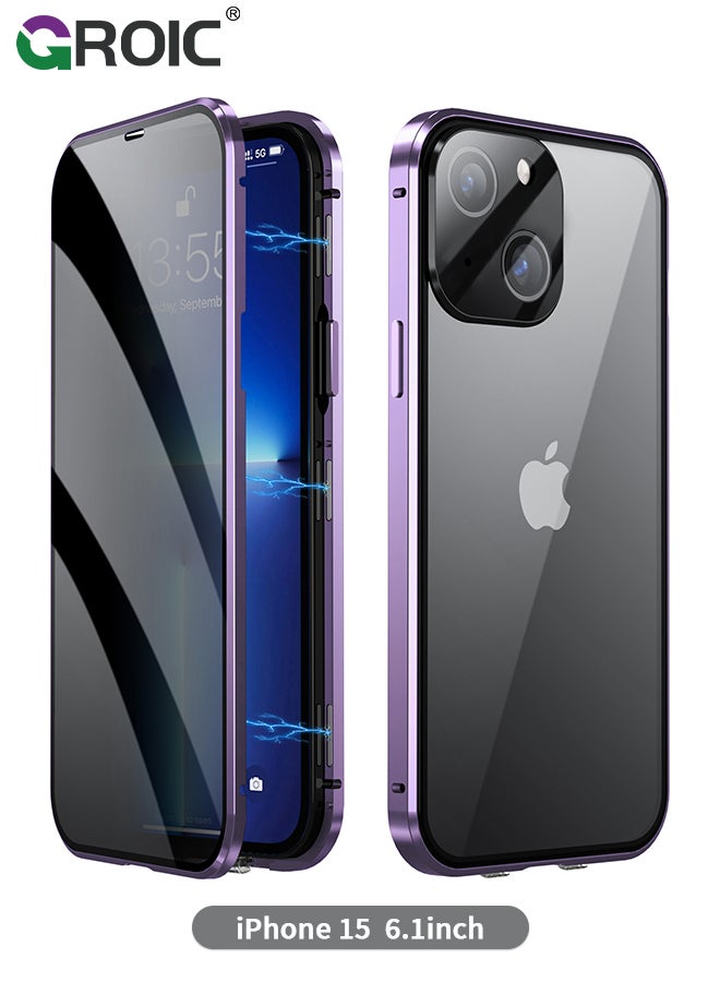 GROIC Anti Peeping Case for iPhone 15 (6.1"), 360 Degree Front and Back Privacy Tempered Glass Cover, Anti SPY Screen, Anti Peep Magnetic Adsorption Metal Bumper Phone Shell for iPhone 15 - Image 1
