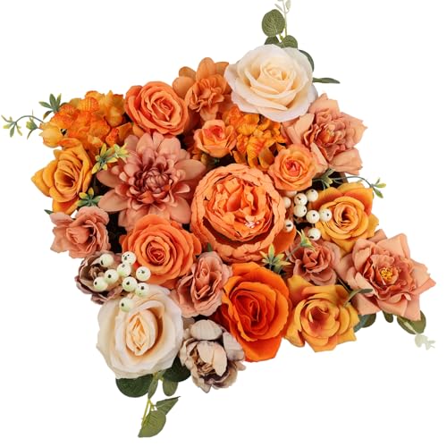 DEEMEI Artificial Fall Flowers Burnt Orange Combo Box Set Rose Silk Mix Peony Fake Flowers with Stems for DIY Bridal Wedding Bouquets Centerpieces Baby Shower Party Home Decorations