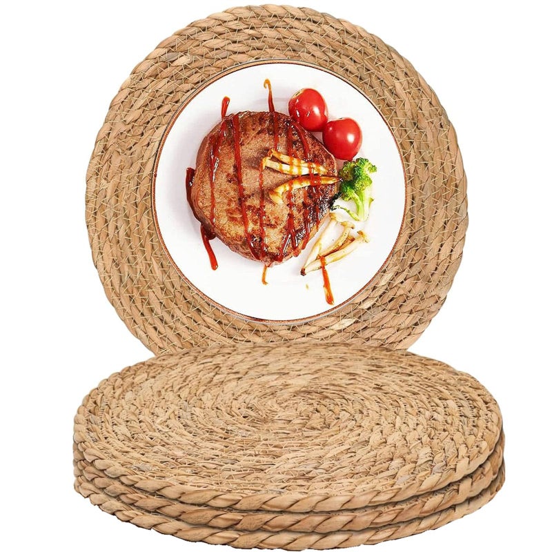 Umpiyte Round Woven Placemats Boho Rattan Placemats 12" Braided Wicker Table Mats Farmhouse Weave Place Mats for Dining Table Kitchen Home Wedding (Set of 3) - Image 1