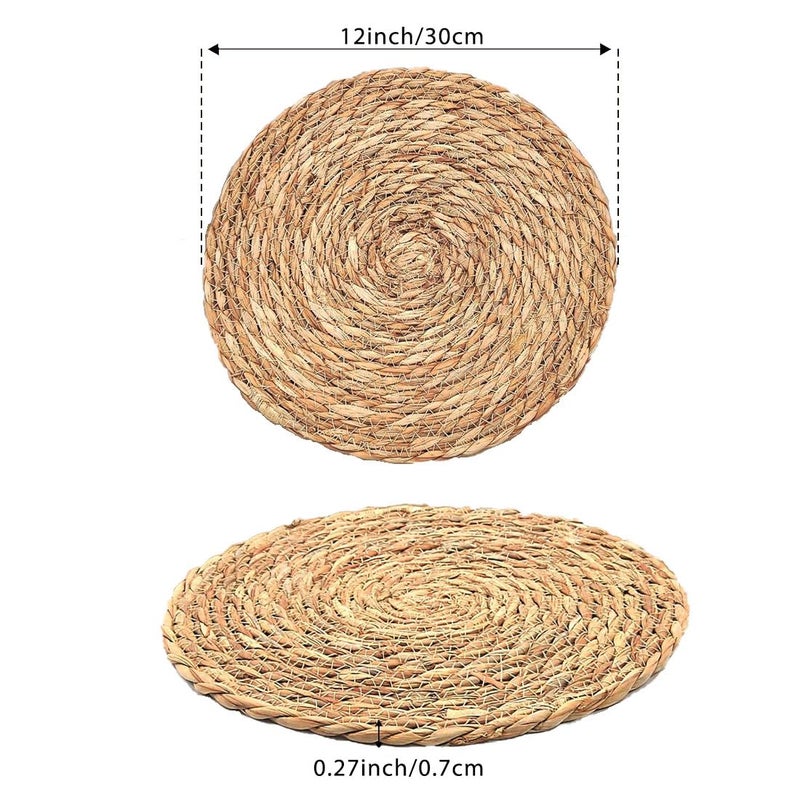Umpiyte Round Woven Placemats Boho Rattan Placemats 12" Braided Wicker Table Mats Farmhouse Weave Place Mats for Dining Table Kitchen Home Wedding (Set of 3) - Image 2