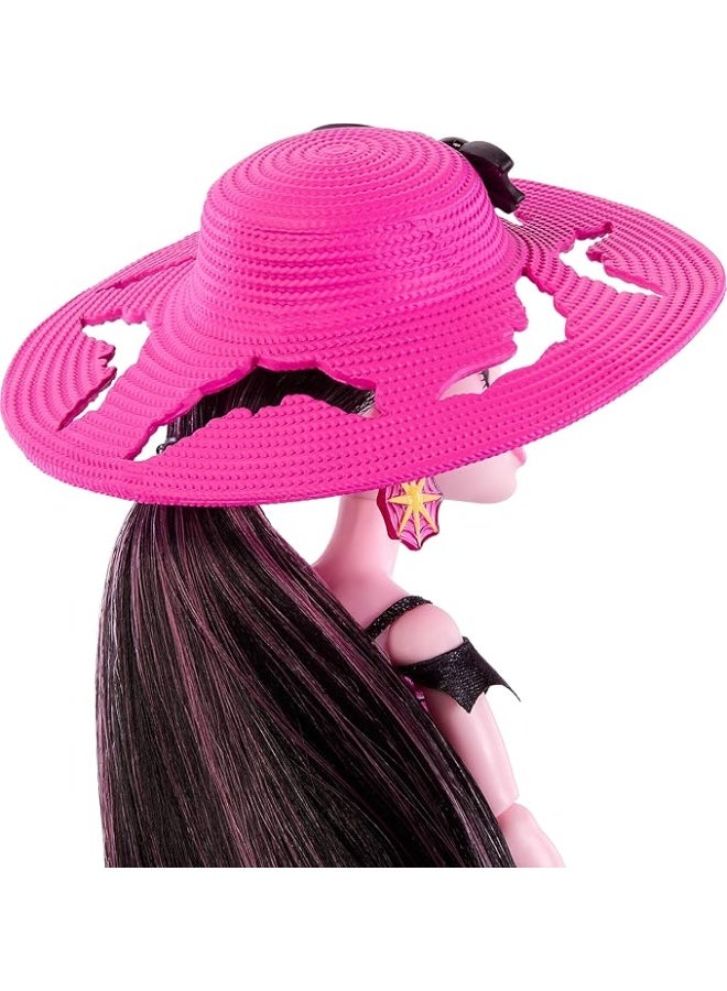 MONSTER HIGH Scare-Adise Island Draculaura Doll With Swimsuit, Sarong And Beach Accessories Like Hat, Sunscreen, And Tote  - Image 3