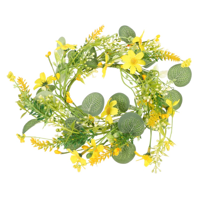 Daisy Eucalyptus Candle Holder Wreath Faux Eucalyptus Wreath Candle For Wedding Party Table Decoration Creating Romantic Atmosphere - Image 5