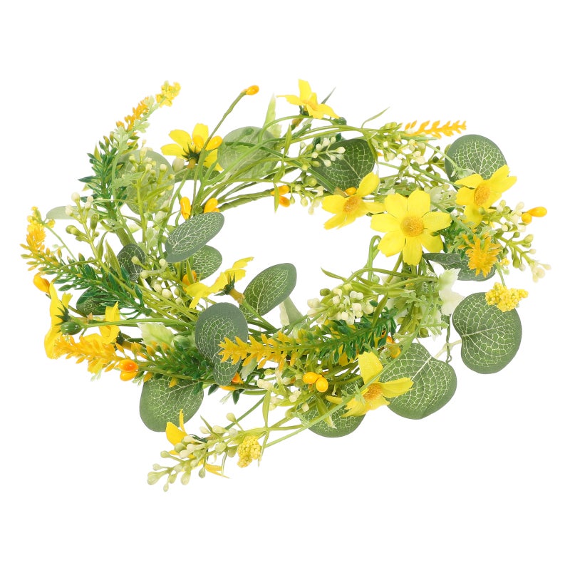 Daisy Eucalyptus Candle Holder Wreath Faux Eucalyptus Wreath Candle For Wedding Party Table Decoration Creating Romantic Atmosphere - Image 4