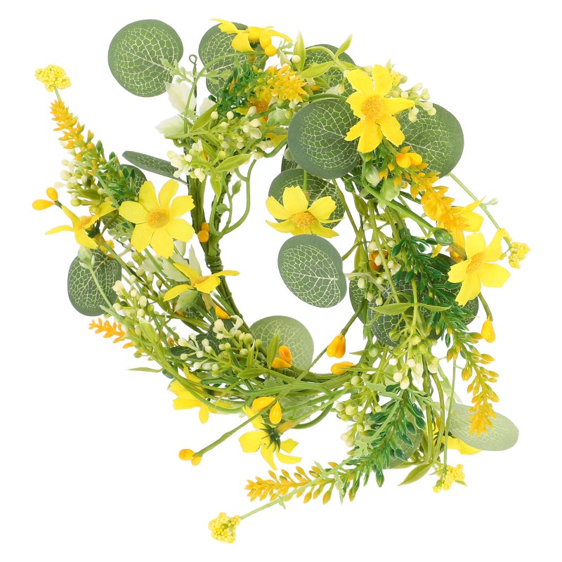 Daisy Eucalyptus Candle Holder Wreath Faux Eucalyptus Wreath Candle For Wedding Party Table Decoration Creating Romantic Atmosphere - Image 1