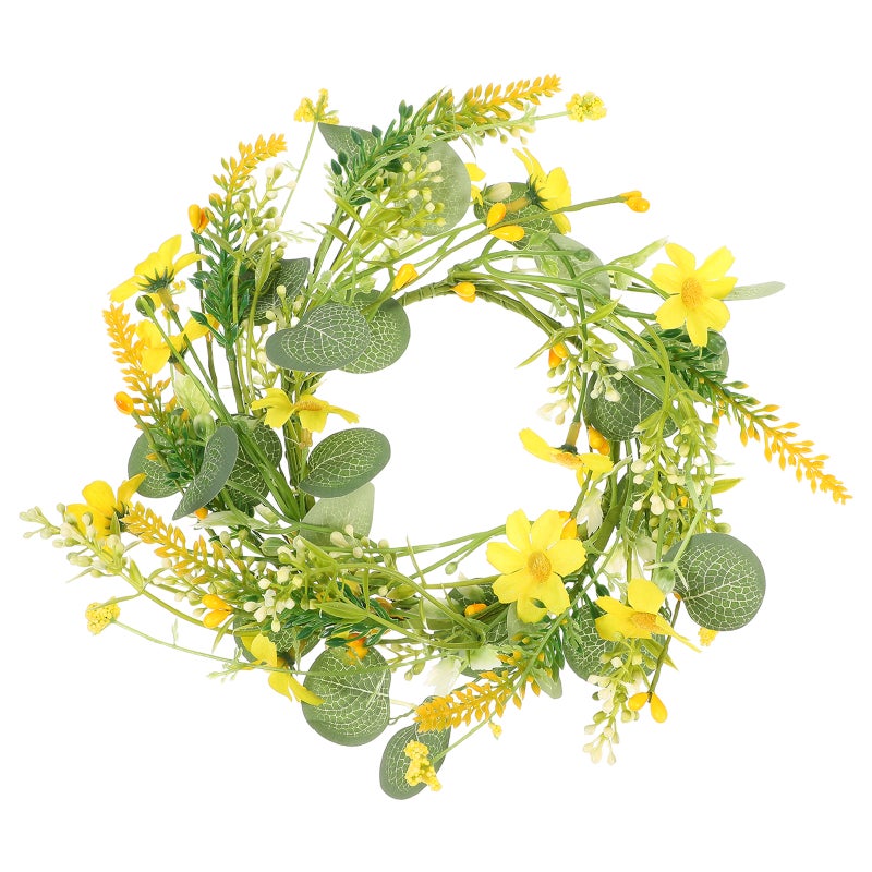 Daisy Eucalyptus Candle Holder Wreath Faux Eucalyptus Wreath Candle For Wedding Party Table Decoration Creating Romantic Atmosphere - Image 3