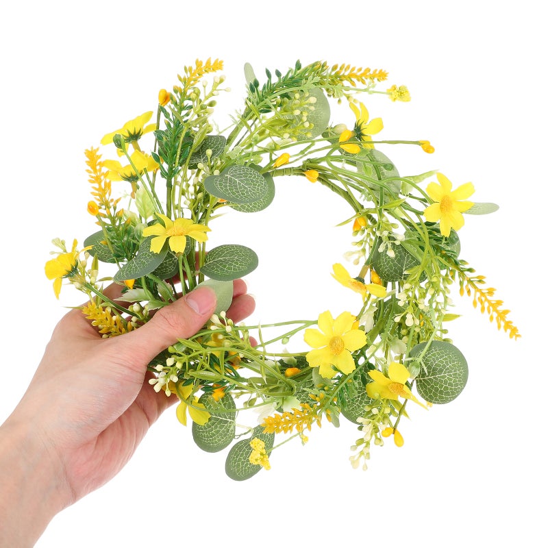 Daisy Eucalyptus Candle Holder Wreath Faux Eucalyptus Wreath Candle For Wedding Party Table Decoration Creating Romantic Atmosphere - Image 2