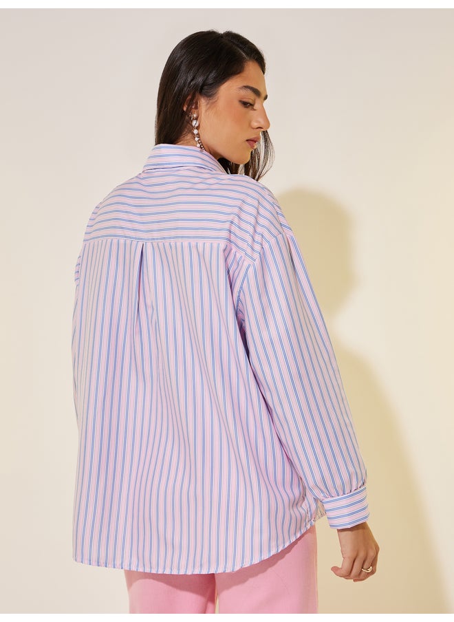 Take Two Take Two Striped Contrast Placket Oversized Shirt  - Image 4