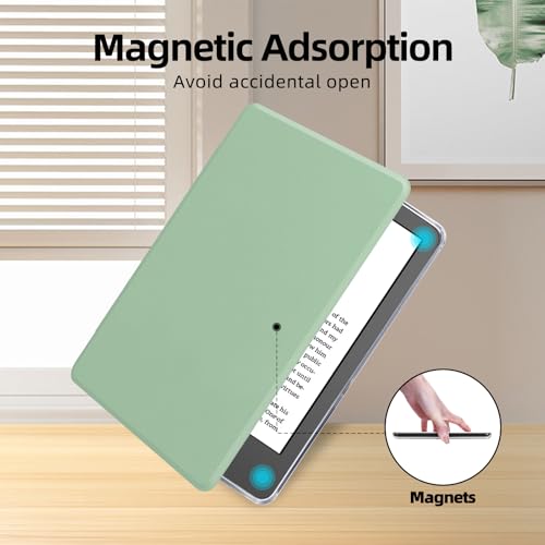 HOICHOE Case with Hand Strap for 6.8" Kindle Paperwhite 11th Generation 2021 and Kindle Paperwhite Signature Edition, PU Leather Cover, Transparent Hard Back Shell with Auto Sleep/Wake, Matcha Green - Image 5