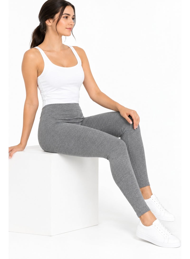 Forever 21 Women's Grey Cotton Full-Length Leggings - Image 1