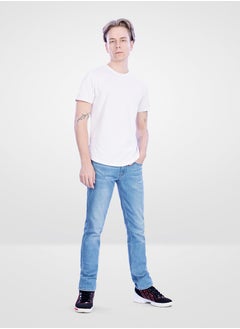 Web Denim Web Denim Light Blue Regular Fit Mid Waist Straight Jeans Fashionable Relaxed Fit Denim Pant For Men  - Image 1