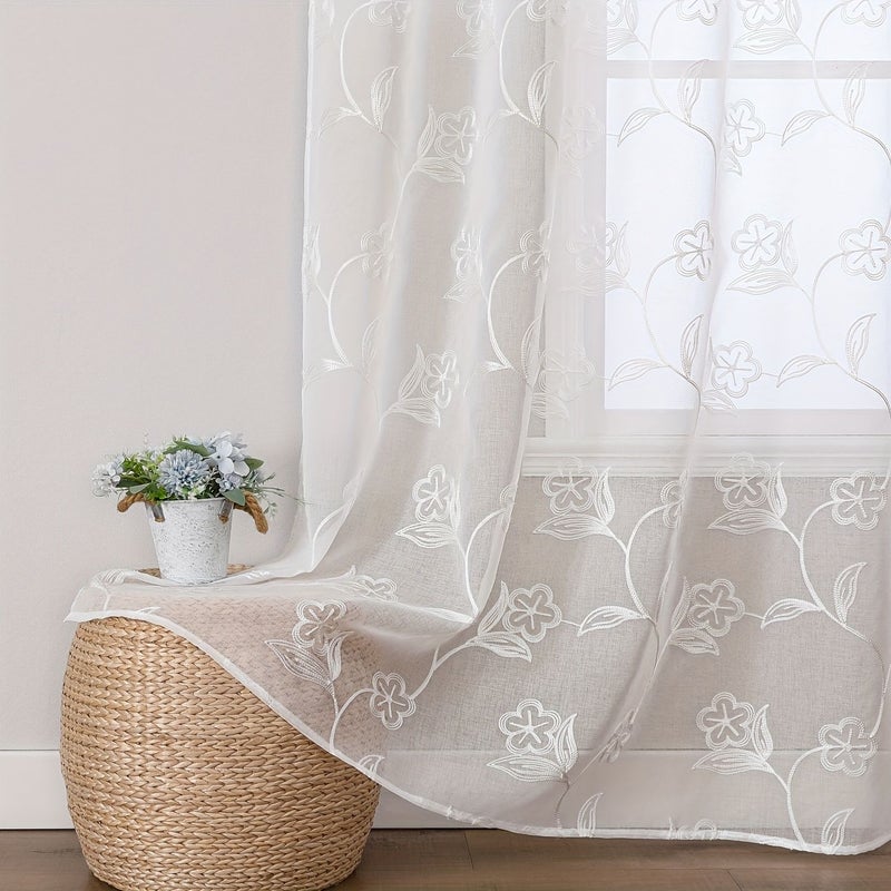 White Embroidered Sheer Curtains Bali Sun Shading Heat Insulation Metal Rings Light Filtering 140x300 - Image 5