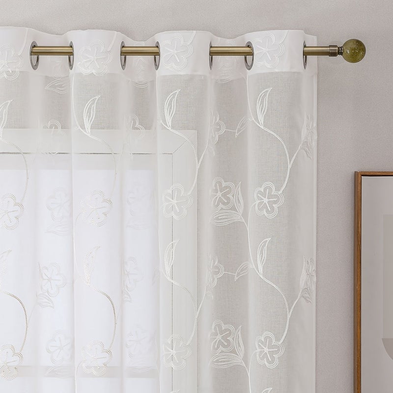 White Embroidered Sheer Curtains Bali Sun Shading Heat Insulation Metal Rings Light Filtering 140x300 - Image 4