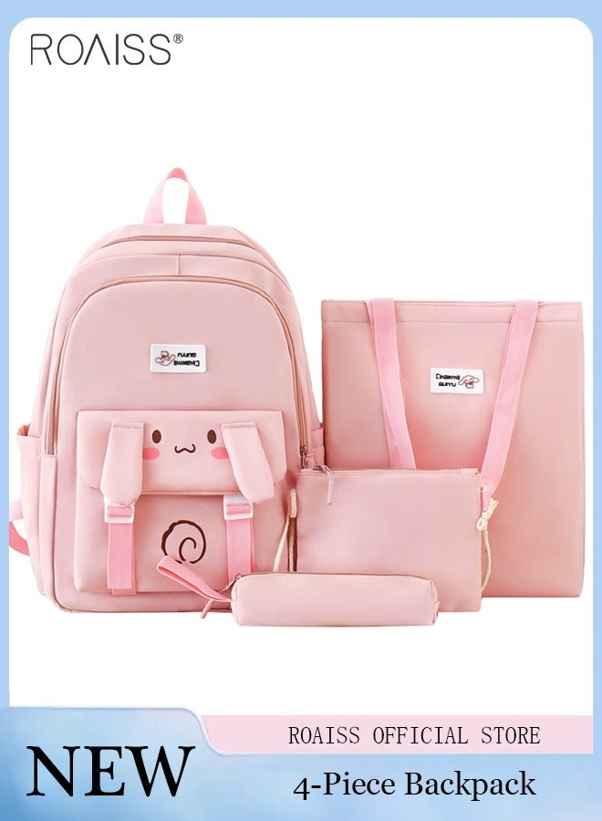 roaiss 4-Piece Color Matching Large-Capacity Backpack Student School Travel Casual Waterproof Combination Backpack Simple Campus Style Lightweight and Versatile Outdoor Backpack - Image 2