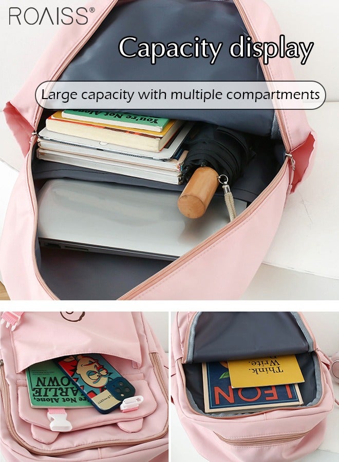 roaiss 4-Piece Color Matching Large-Capacity Backpack Student School Travel Casual Waterproof Combination Backpack Simple Campus Style Lightweight and Versatile Outdoor Backpack - Image 3
