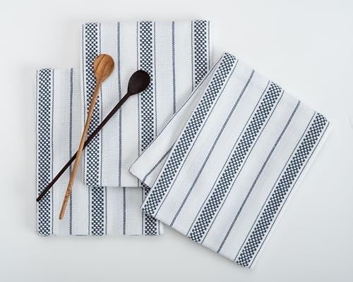 Casa De Lan Kitchen Towels Set – Pack of 6 (20’’ x 30’’) Extra Large Premium Cotton Dish Towels for Kitchen – Chain Stripe Towels – Absorbent – 100% Cotton – with Hanging Loop – Blue Grey - Image 3