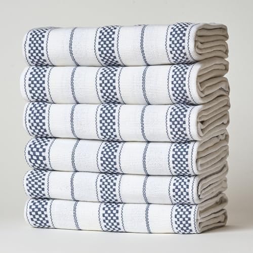 Casa De Lan Kitchen Towels Set – Pack of 6 (20’’ x 30’’) Extra Large Premium Cotton Dish Towels for Kitchen – Chain Stripe Towels – Absorbent – 100% Cotton – with Hanging Loop – Blue Grey - Image 1