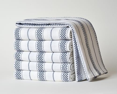 Casa De Lan Kitchen Towels Set – Pack of 6 (20’’ x 30’’) Extra Large Premium Cotton Dish Towels for Kitchen – Chain Stripe Towels – Absorbent – 100% Cotton – with Hanging Loop – Blue Grey - Image 2