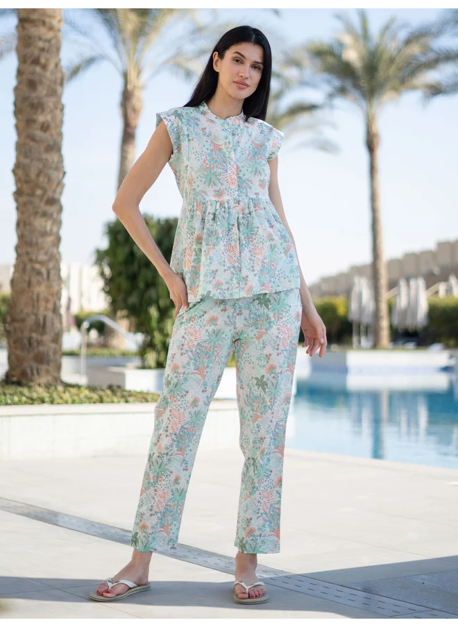 sanskrutihomes Sanskrutihomes Floral Print Pure Cotton Top and Straight Pyjama Set