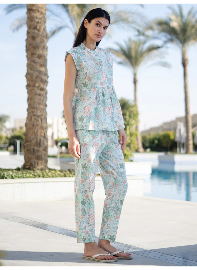 sanskrutihomes Sanskrutihomes Floral Print Pure Cotton Top and Straight Pyjama Set