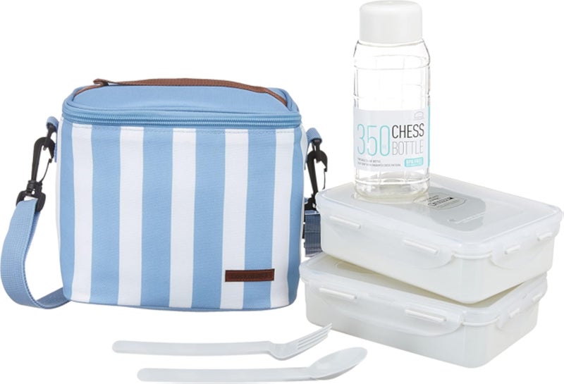 لوك آند لوك طقم علب غداء LocknLock مكون من 4 قطع مع حقيبة زرقاء (hpl815*2، hap815*1، hp128s*1)