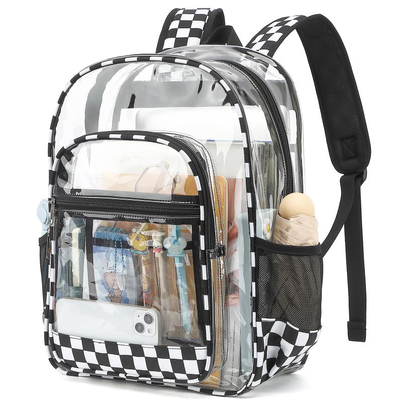 Dezcrab Clear Backpack for School Girls Boys, Heavy Duty Transparent Backpack Kids See-Through Clear Bookbag (Checkered Black) - Image 1