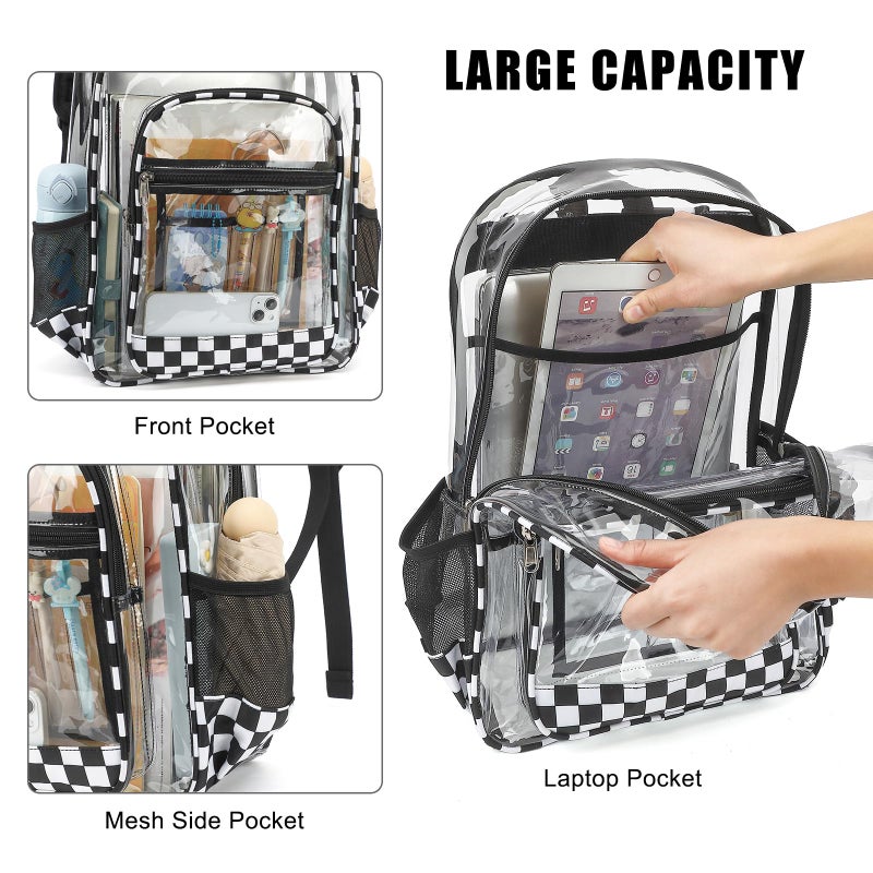 Dezcrab Clear Backpack for School Girls Boys, Heavy Duty Transparent Backpack Kids See-Through Clear Bookbag (Checkered Black) - Image 3