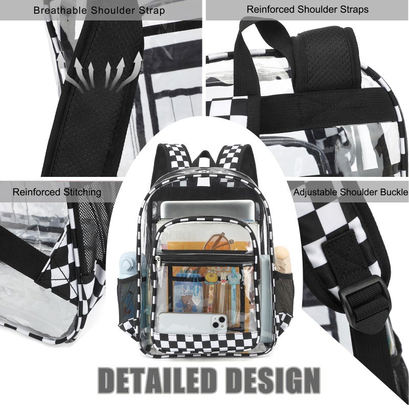 Dezcrab Clear Backpack for School Girls Boys, Heavy Duty Transparent Backpack Kids See-Through Clear Bookbag (Checkered Black) - Image 4