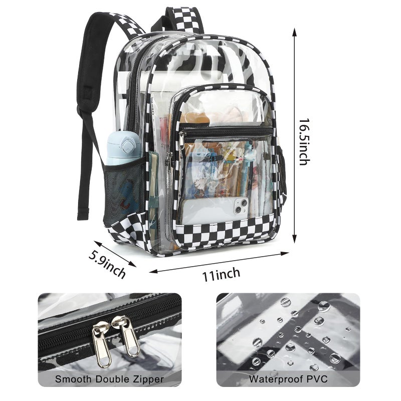 Dezcrab Clear Backpack for School Girls Boys, Heavy Duty Transparent Backpack Kids See-Through Clear Bookbag (Checkered Black) - Image 5