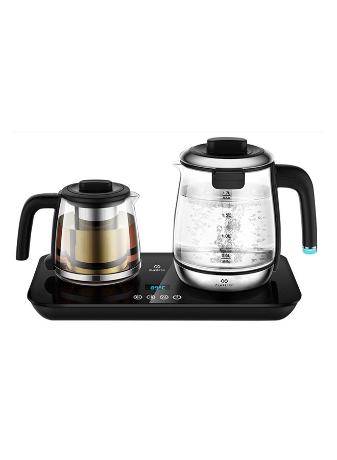 ClassPro غلاية وصانع شاي، 2 في 1، 1.7 لتر، 2200 واط، زجاج، أسود