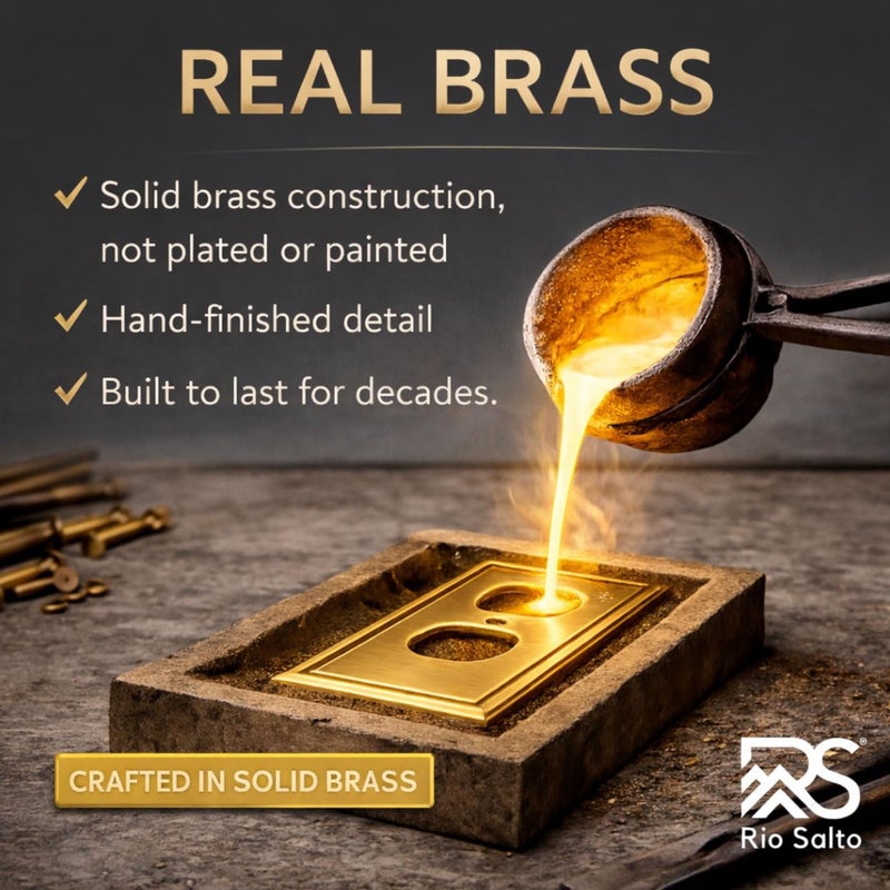 Rio Salto BRASS Brushed Gold Metal Duplex Receptacle â€” Outlet Covers Light Switch Cover Switch Plate â€” Deco Collection Decorative Brass Wall Plates Single 1-Gang Standard Size 2.75" X 4.50" - Image 4