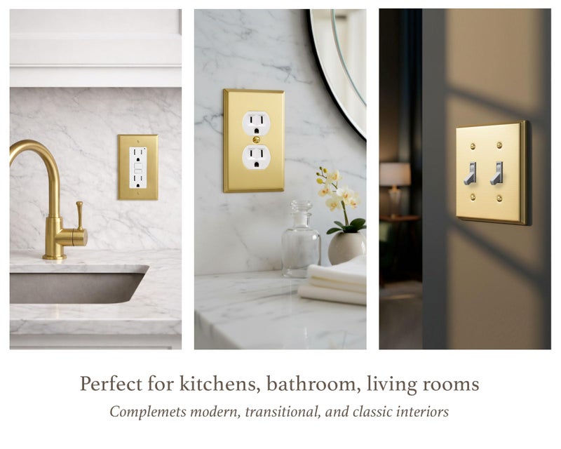 Rio Salto BRASS Brushed Gold Metal Duplex Receptacle â€” Outlet Covers Light Switch Cover Switch Plate â€” Deco Collection Decorative Brass Wall Plates Single 1-Gang Standard Size 2.75" X 4.50" - Image 5