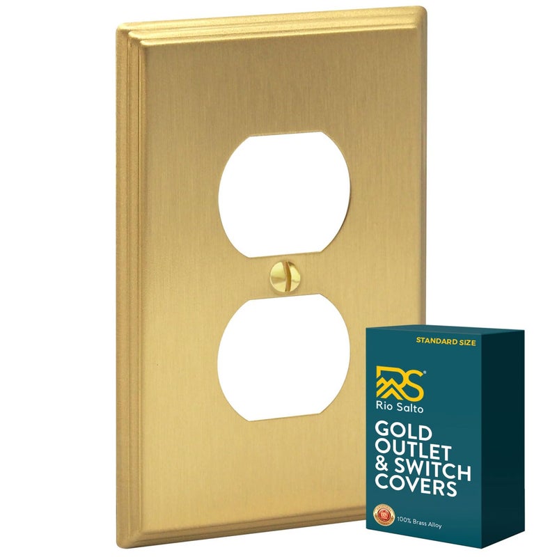 Rio Salto BRASS Brushed Gold Metal Duplex Receptacle â€” Outlet Covers Light Switch Cover Switch Plate â€” Deco Collection Decorative Brass Wall Plates Single 1-Gang Standard Size 2.75" X 4.50" - Image 1