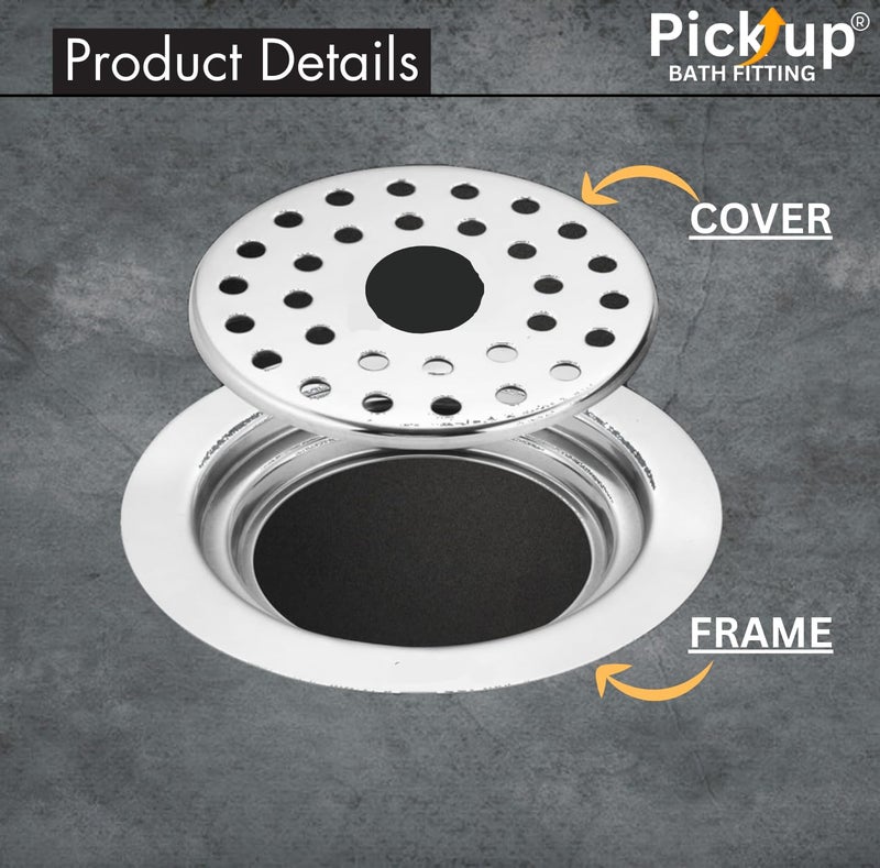 PICK - UP 𝗣𝗜𝗖𝗞-𝗨𝗣® Stainless Steel Flat Cut Floor Drain Cover/Jali/Grating for Bathrooms, Open Area, Kitchen Sinks and Wash Basins with Lock Function/5 Inche. - Image 3