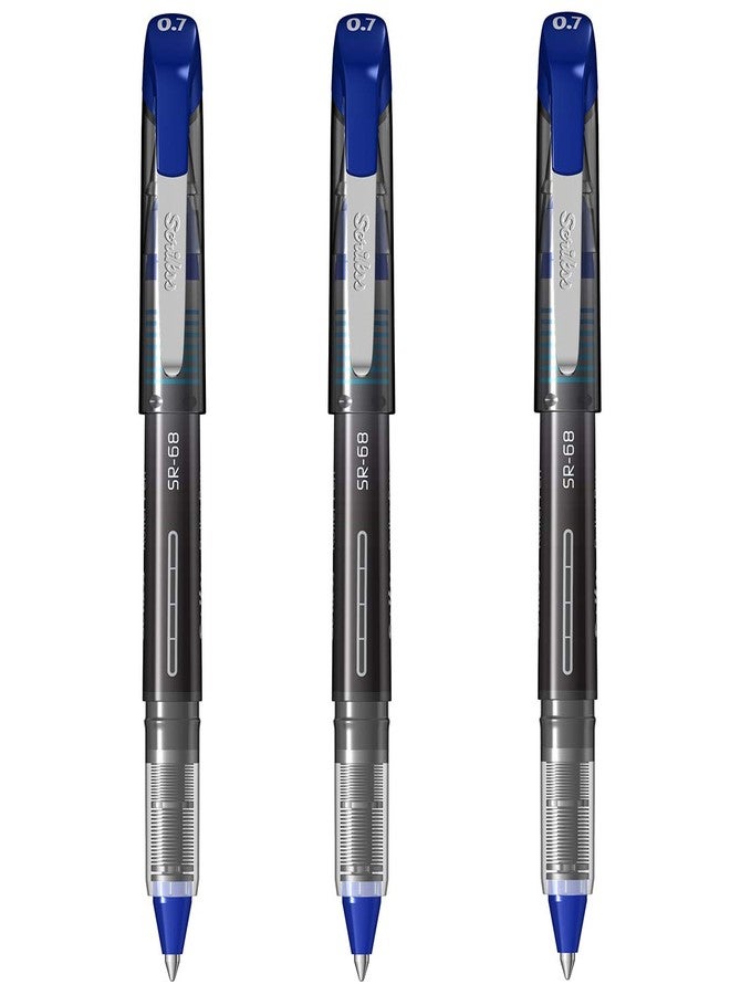 Scrikss Office 0.7 mm Roller Pen - Water Based Fast Drying Ink, ABS Plastic Body, Chrome Plated Tip - SR68 Blue Set of 3 - Image 1