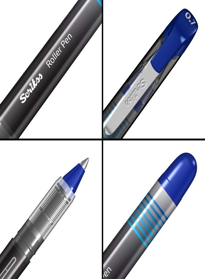 Scrikss Office 0.7 mm Roller Pen - Water Based Fast Drying Ink, ABS Plastic Body, Chrome Plated Tip - SR68 Blue Set of 3 - Image 3