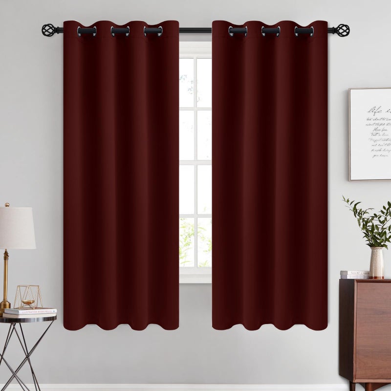COSVIYA Blackout Curtains & Drapes Room Darkening Burgundy Curtains 63 inch Length 2 Panels Grommet Polyester Light Blocking Insulated Thermal Window Curtain for Bedroom/Living Room 52x63 inches - Image 1