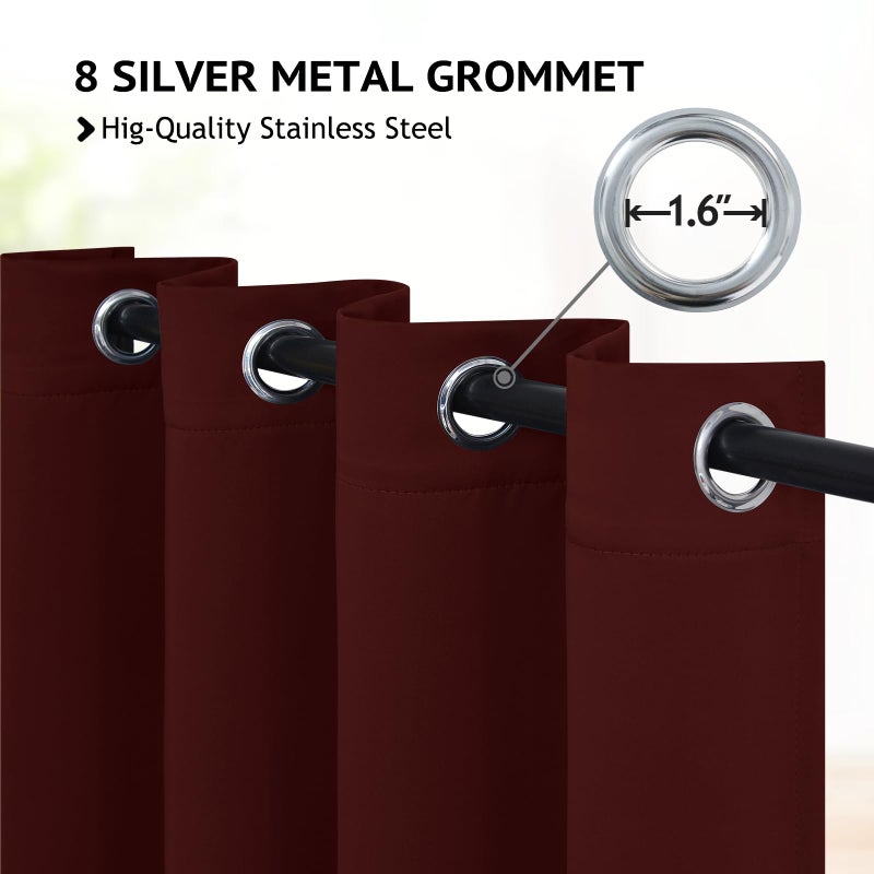 COSVIYA Blackout Curtains & Drapes Room Darkening Burgundy Curtains 63 inch Length 2 Panels Grommet Polyester Light Blocking Insulated Thermal Window Curtain for Bedroom/Living Room 52x63 inches - Image 2
