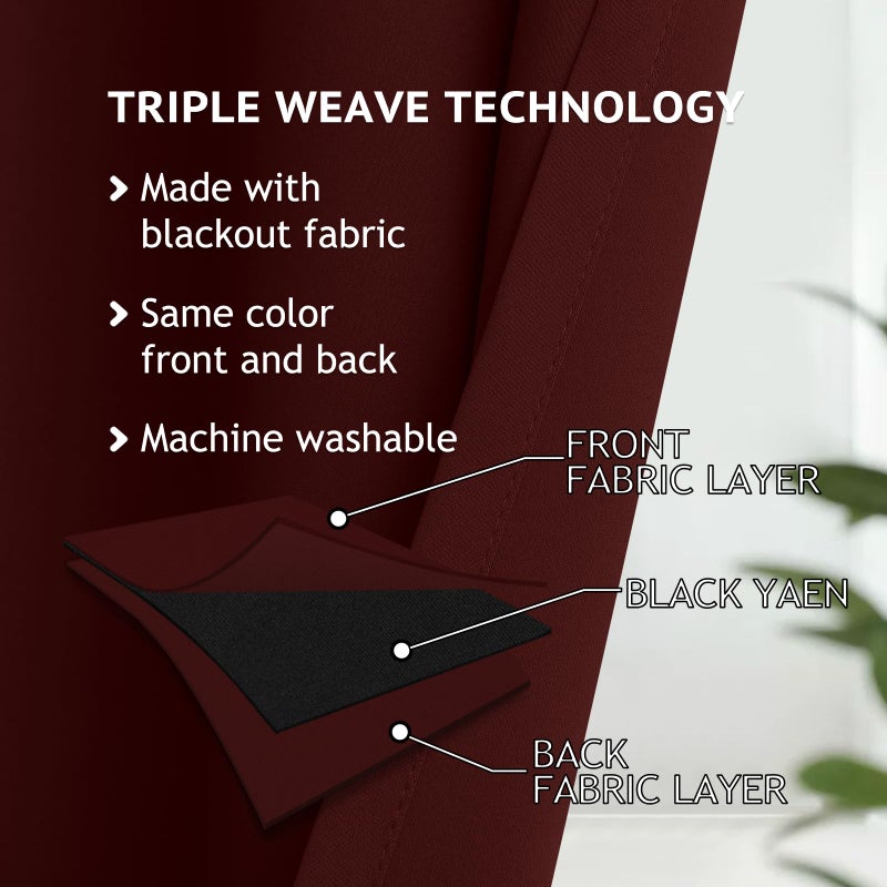 COSVIYA Blackout Curtains & Drapes Room Darkening Burgundy Curtains 63 inch Length 2 Panels Grommet Polyester Light Blocking Insulated Thermal Window Curtain for Bedroom/Living Room 52x63 inches - Image 3
